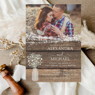 Rustic Farmhouse Baby's Breath Jar Wedding Invitation