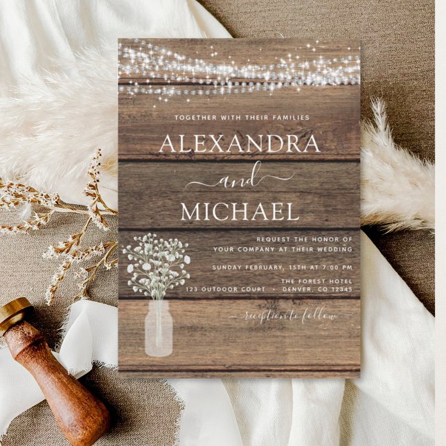 Rustic Farmhouse Baby's Breath Jar Wedding Invitation (Creator Uploaded)