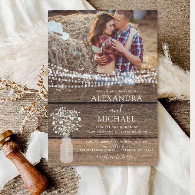 Rustic Farmhouse Baby's Breath Jar Wedding Invitation (Creator Uploaded)