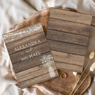 Rustic Farmhouse Baby's Breath Jar Wedding Invitation