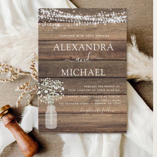 Rustic Farmhouse Babys Breath Jar Wedding Invitation