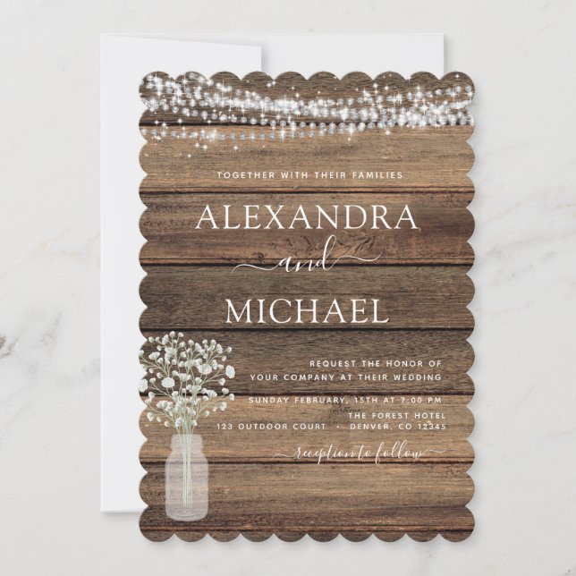 Rustic Farmhouse Baby's Breath Jar Wedding Invitation (Front)