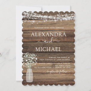 Rustic Farmhouse Baby's Breath Jar Wedding Invitation