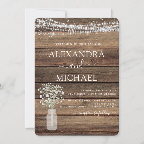 Rustic Farmhouse Babys Breath Jar Wedding Invitation