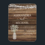 Rustic Farmhouse Baby's Breath Jar Wedding Magnet<br><div class="desc">Rustic Farmhouse String Lights and Jar of Baby's Breath Wedding Invitations on Wood background - includes beautiful and elegant script typography with modern Country Farm House Sparkle for the special Wedding day celebration.</div>