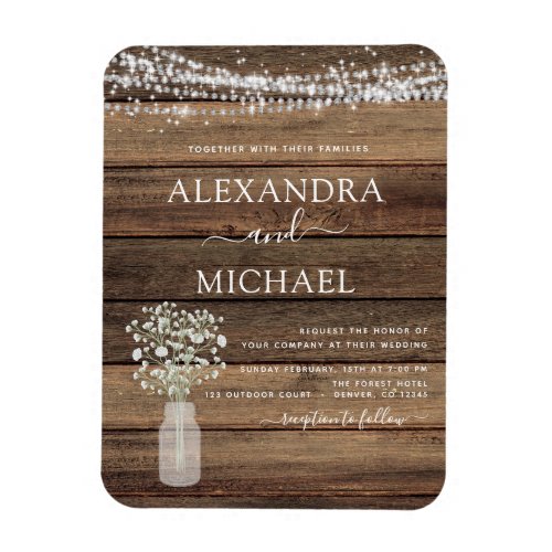 Rustic Farmhouse Babys Breath Jar Wedding Magnet