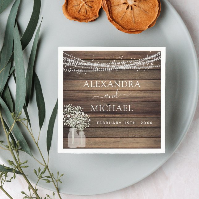 Rustic Farmhouse Baby's Breath Jar Wedding  Napkins (Creator Uploaded)