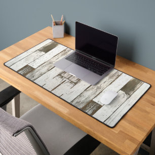 rustic farmhouse barn beige grey white wood grain desk mat