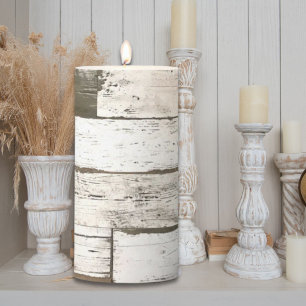 rustic farmhouse barn beige grey white wood grain pillar candle