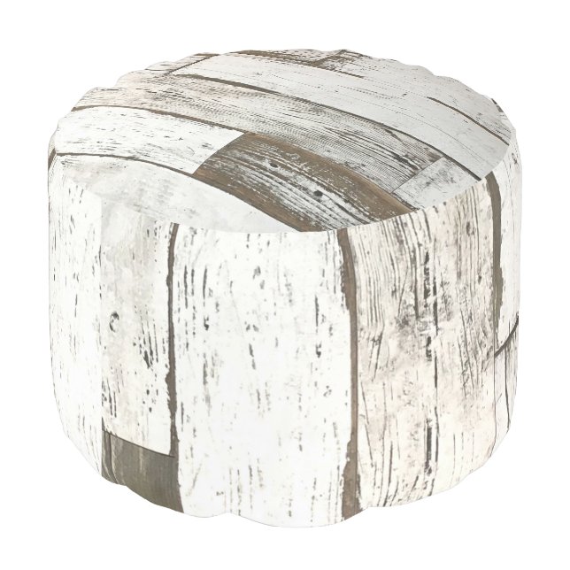 rustic farmhouse barn beige grey white wood grain pouf (Angled Back)