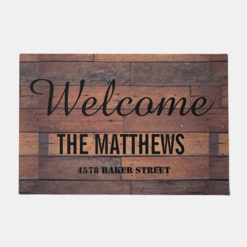 Rustic Farmhouse Barn Black Font Name Welcome  Doormat