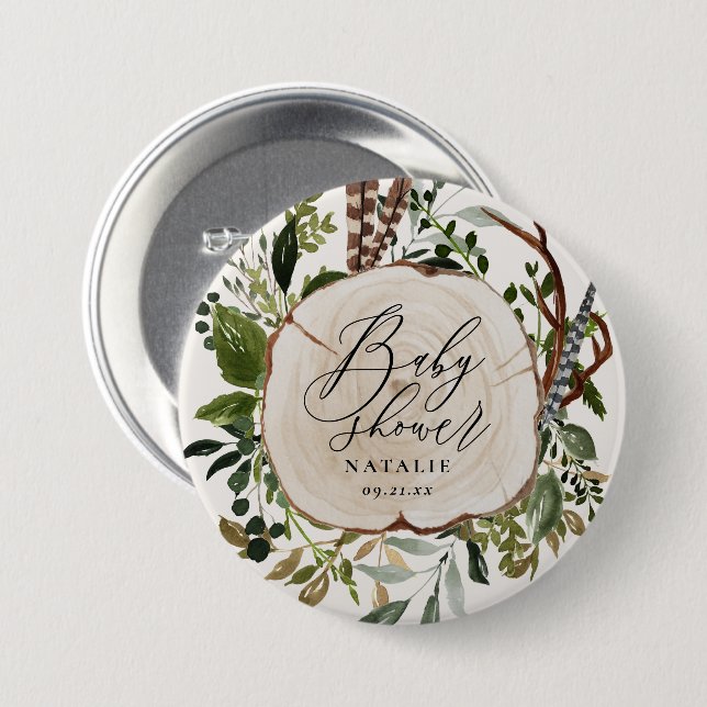 Rustic farmhouse barn botanical baby shower button (Front & Back)