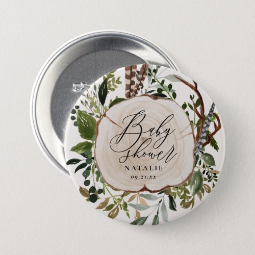 Rustic farmhouse barn botanical baby shower button