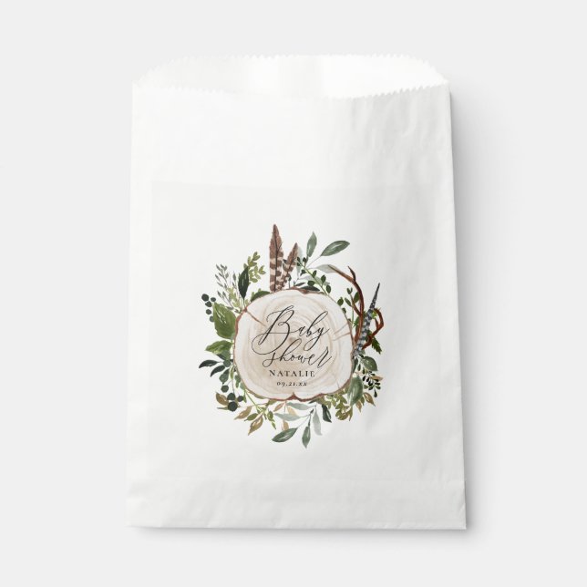 Rustic farmhouse barn botanical baby shower favor bag (Front)