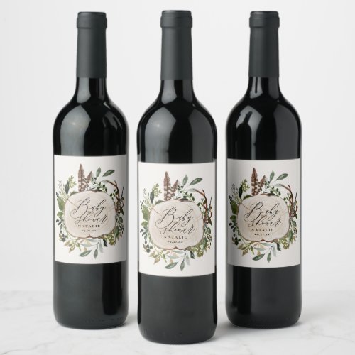 Rustic farmhouse barn botanical baby shower wine label