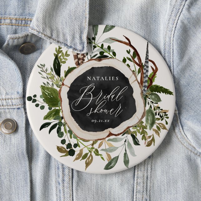 Rustic farmhouse barn botanical bridal shower button (In Situ)