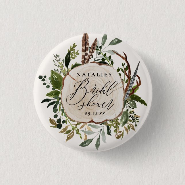 Rustic farmhouse barn botanical bridal shower button (Front)