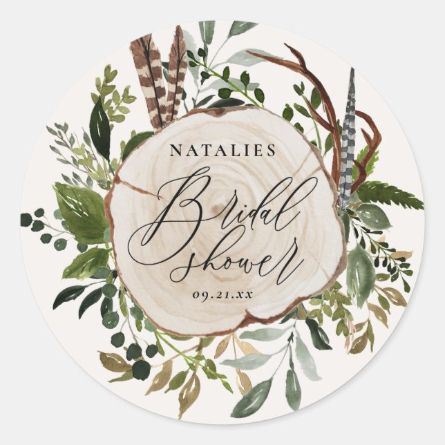 Rustic farmhouse barn botanical bridal shower  classic round sticker (Front)