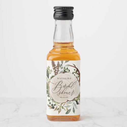 Rustic farmhouse barn botanical bridal shower liquor bottle label