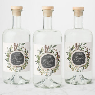 Rustic farmhouse barn botanical bridal shower liquor bottle label