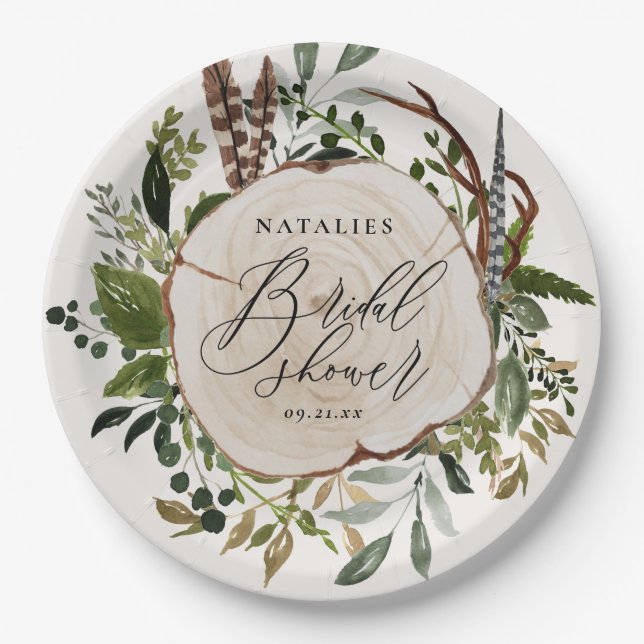 Rustic farmhouse barn botanical bridal shower paper plates (Front)