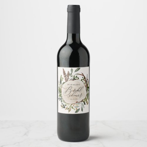 Rustic farmhouse barn botanical bridal shower  wine label