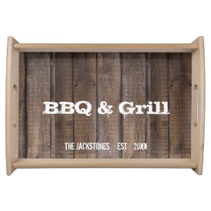 Rustic Farmhouse Barn Pattern BBQ Personalised Serving Tray