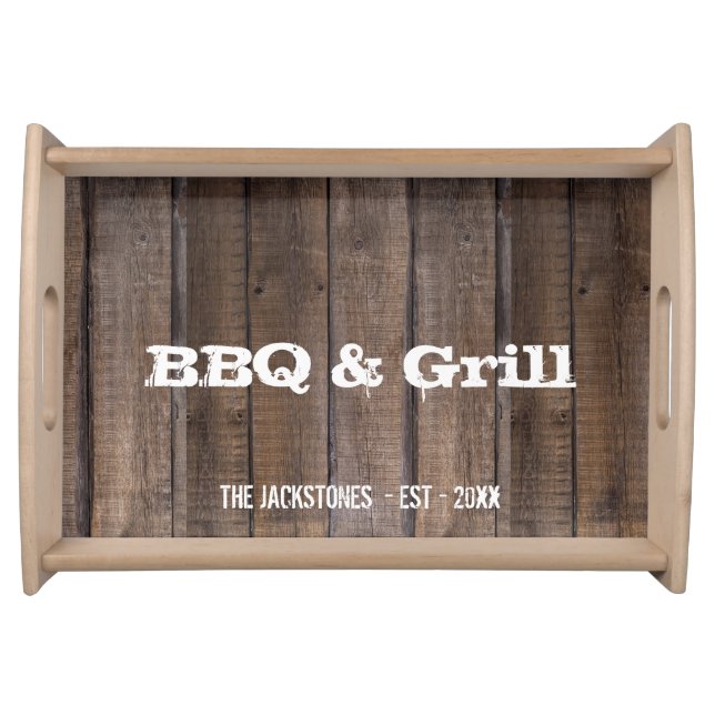 Rustic Farmhouse Barn Pattern BBQ Personalised Serving Tray (Front)