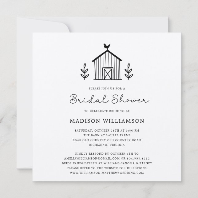 Rustic Farmhouse Barn Script QR code Bridal Shower (Front)