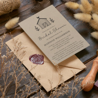 Rustic Farmhouse Barn Script QR code Bridal Shower Invitation