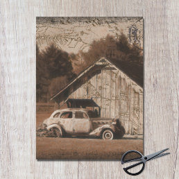 Rustic Farmhouse Barn Vintage Car Decoupage Tissue Paper