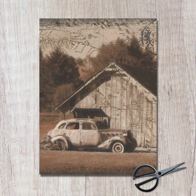 Rustic Farmhouse Barn Vintage Car Decoupage Tissue Paper | Zazzle