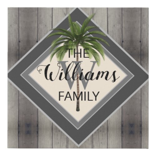 Rustic Farmhouse Barn Wood Family Monogram Name Faux Canvas Print