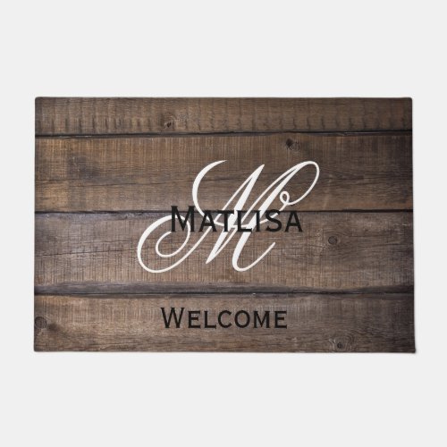 Rustic Farmhouse Barn Wood Monogram Name Custom Do Doormat