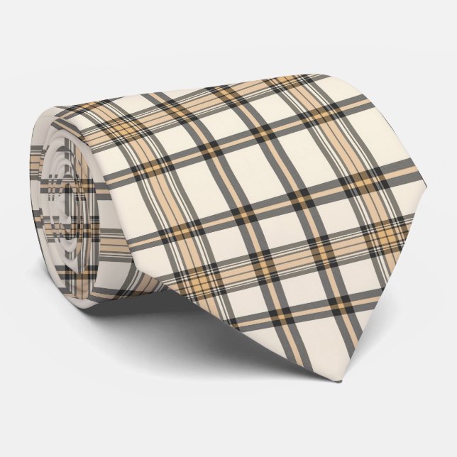 Rustic Farmhouse Beige and Brown Plaid Gift Neck Tie (Rolled)