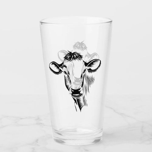 Rustic Farmhouse Black Dairy Cow Illustration Glass