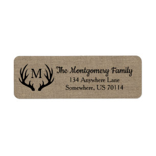 Rustic Farmhouse Black Deer Antlers Faux Burlap Label