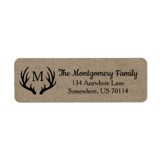Rustic Farmhouse Black Deer Antlers Faux Burlap Label