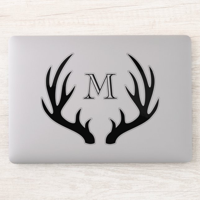 Rustic Farmhouse Black Deer Antlers & Monogram Sticker (Computer)
