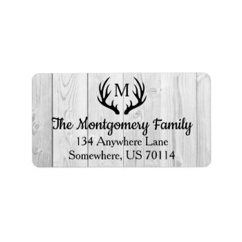 Rustic Farmhouse Black Deer Antlers & White Wood Label by GrudaHomeDecor at Zazzle