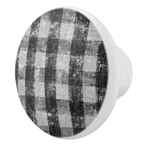 Rustic Farmhouse Black n White Gingham Check Farm Ceramic Knob