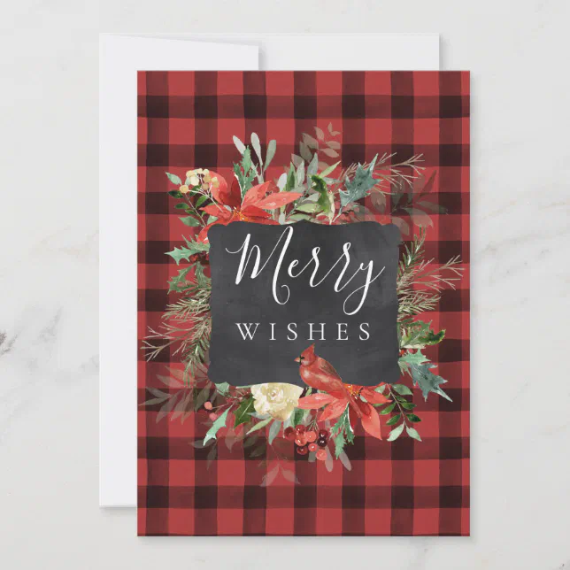 Rustic Farmhouse Black Red Check Plaid Christmas Holiday Card | Zazzle