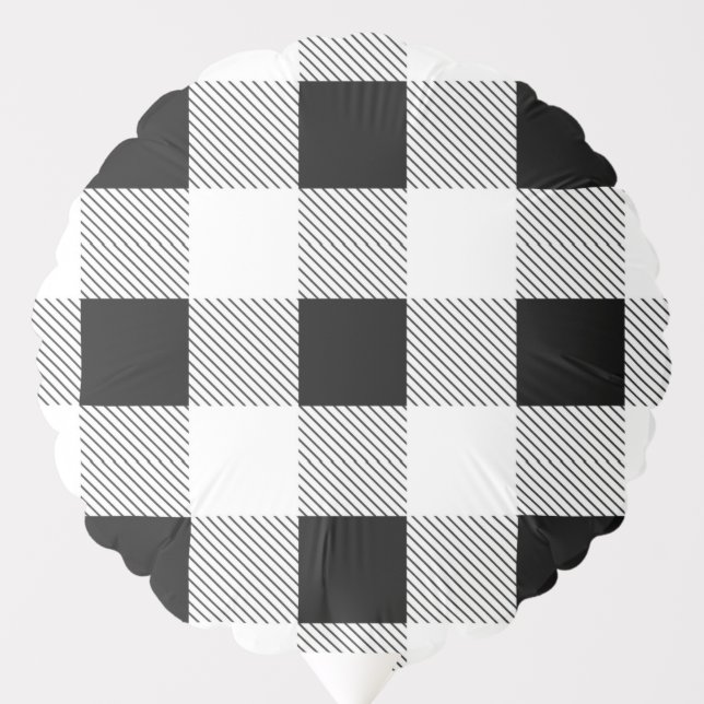 rustic farmhouse black white buffalo plaid party balloon (Front)