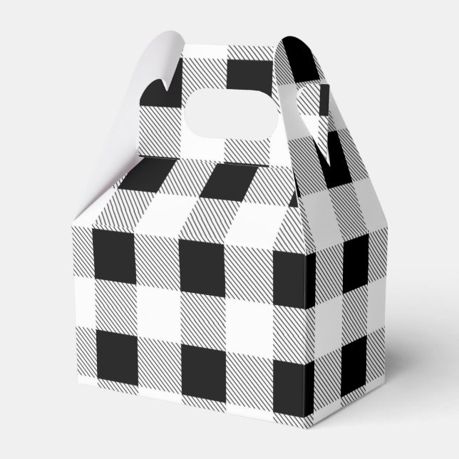 rustic farmhouse black white buffalo plaid party favor boxes (Front Side)