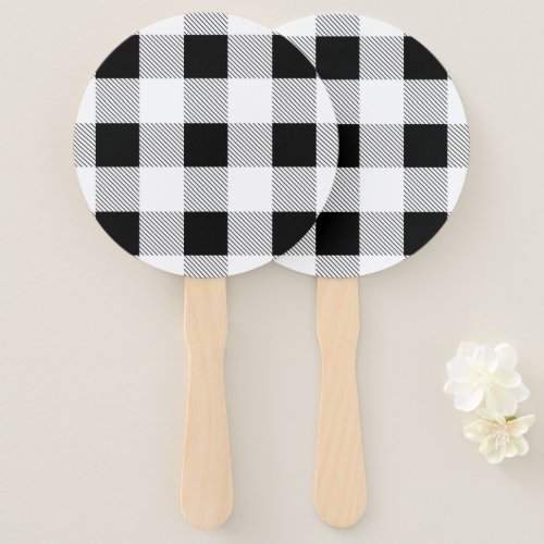 rustic farmhouse black white buffalo plaid party hand fan