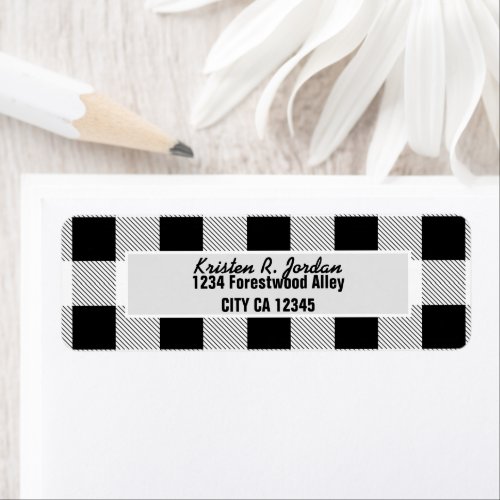 rustic farmhouse black white buffalo plaid party label