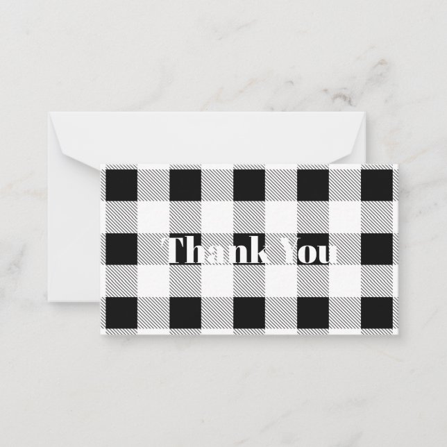 rustic farmhouse black white buffalo plaid party note card (Front)