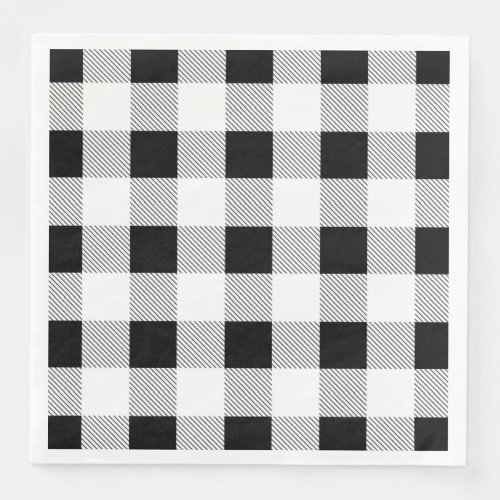 rustic farmhouse black white buffalo plaid party paper dinner napkins