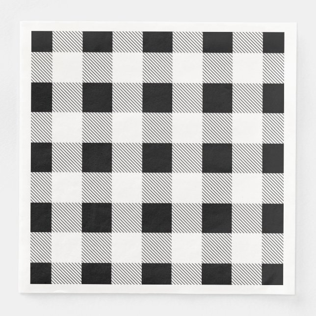 rustic farmhouse black white buffalo plaid party paper dinner napkins (Front)