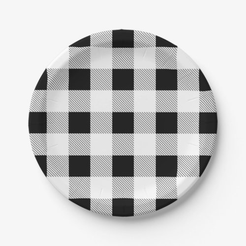 rustic farmhouse black white buffalo plaid party paper plates